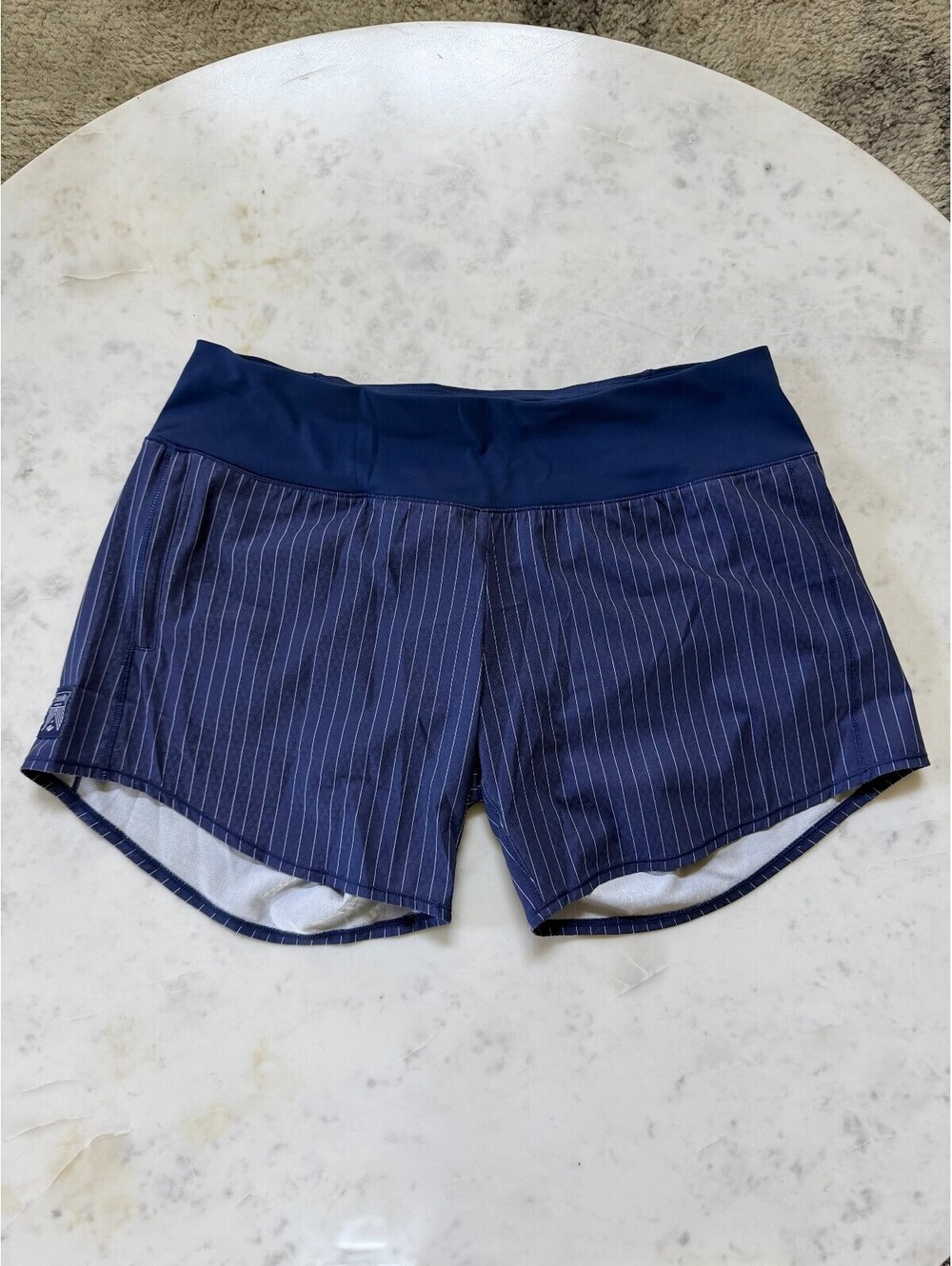 Oiselle Blue pinstripe Roga Running Shorts - Size 8 - EUC